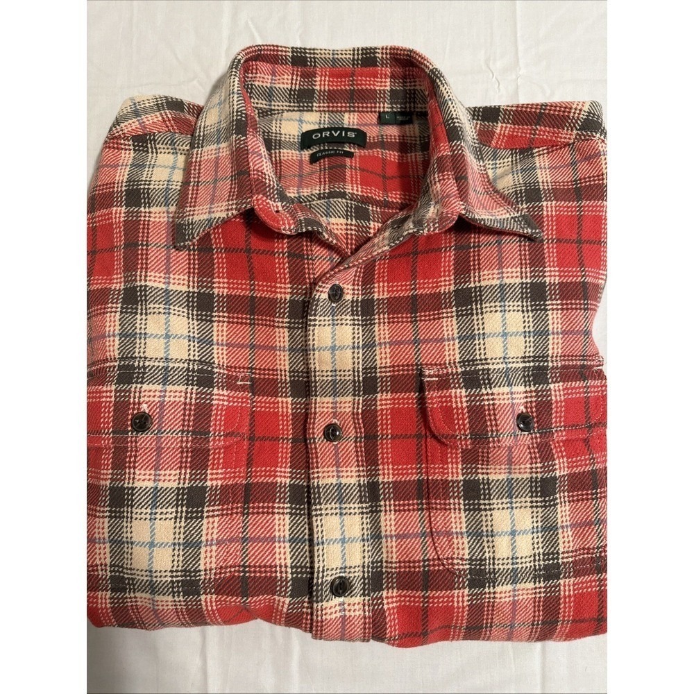 JACKET Flannel Shirt Men Large SALMON Plaid Classic Fit Heavyweight